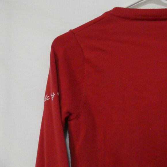 EDC By ESPRIT | medium | Elegant Red V-Neck Sweater | Stitched Logo On Sleeve - Picture 11 of 15